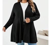 Große Größen Jacke für Damen, gerippter, flauschiger, strukturierter, dehnbarer Strickjacken-Cardigan, schwarz für Winter, Herbst
