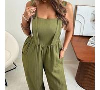 Große Größen Jumpsuit aus strukturiertem dunklem Stoff in lockerer Form