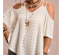 Große Größen Lässig einfarbiges strukturiertes Off-Shoulder T-Shirt
