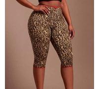 Große Größen Leopardenmuster Capri-Leggings Mehrfarbig Gestrickter Stoff Strukturierte Musterung Hohe Elastizität Bauchkontrolle Lässig Sommer