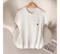 Große Größen Pullover, weißes Top, lässige Damenbekleidung in großen Größen für den Sommer, Damenbekleidung mit Herzstickerei, besticktes Top, süße So