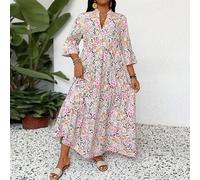 Große Größen rosa Blumendruck 4-lagiges Lässig Kleid, Amerikanische Flagge USA 4. Juli Outfits / rot weiß blau Abschlussfeier Outfit, Sommer Outfits f