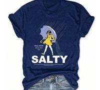 Große Größen Salzig mit Regenschirm Grafik T-Shirt - Vintage Stil Sommer Strandmode für Frauen, perfekt für Urlaub und Alltag, Ed T-Shirt