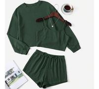 Große Größen Solides Träger Top & Shorts & Oversized T-Shirt & Shorts Pyjama Set / Schlafanzug Set, Herbst Winter Kleidung, gemütlicher Outfit