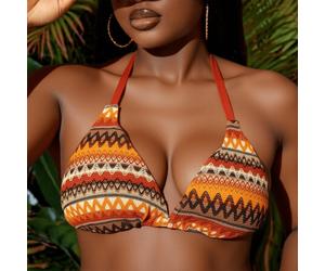 Große Größen Sommer Strand Badeanzug Oberteil mit geometrischem Muster und Knotenrücken, Karnevals-Kollektion