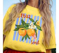 Große Größen Sommer T-Shirt mit Zitrus Zweig Blumen Muster