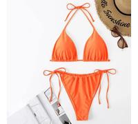 Große Größen Strand Bikini Set in Uni, Triangel Top mit Halterung & Bikinihose mit Bindebändern, 2 Stücke Badeanzug