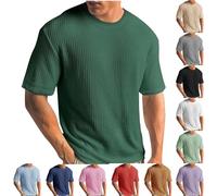 Große Größen Strick Tshirt Herren Einfarbig Feinripp T-Shirt Casual Rundhals Strickshirt Sommer Gerippt T Shirt Waffle Sportshirt Leichte Kurzarm Oberteile Bequem Basic Top Fitnessshirt S-5XL