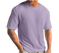 Große Größen Strick Tshirt Herren Einfarbig Feinripp T-Shirt Casual Rundhals Strickshirt Sommer Gerippt T Shirt Waffle Sportshirt Leichte Kurzarm Oberteile Bequem Basic Top Fitnessshirt S-5XL