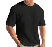 Große Größen Strick Tshirt Herren Einfarbig Feinripp T-Shirt Casual Rundhals Strickshirt Sommer Gerippt T Shirt Waffle Sportshirt Leichte Kurzarm Oberteile Bequem Basic Top Fitnessshirt S-5XL