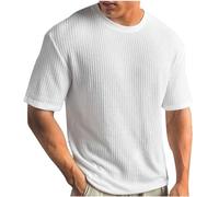 Große Größen Strick Tshirt Herren Einfarbig Feinripp T-Shirt Casual Rundhals Strickshirt Sommer Gerippt T Shirt Waffle Sportshirt Leichte Kurzarm Oberteile Bequem Basic Top Fitnessshirt S-5XL