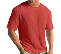 Große Größen Strick Tshirt Herren Einfarbig Feinripp T-Shirt Casual Rundhals Strickshirt Sommer Gerippt T Shirt Waffle Sportshirt Leichte Kurzarm Oberteile Bequem Basic Top Fitnessshirt S-5XL