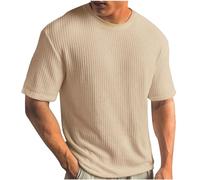 Große Größen Strick Tshirt Herren Einfarbig Feinripp T-Shirt Casual Rundhals Strickshirt Sommer Gerippt T Shirt Waffle Sportshirt Leichte Kurzarm Oberteile Bequem Basic Top Fitnessshirt S-5XL