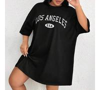 Große Größen T-Shirt Kleid mit Buchstaben-Grafik, Oversized Schulter, Große Größen T-Shirt, Mädchenstil für Frauen in Große Größen