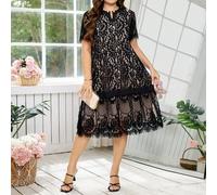 Große Größen V-Ausschnitt Raglan Kurzarm Spitze elegantes Rüschen-Saum Kleid, Luxus Abendkleider für Hochzeiten, Sommerkleidung, Sommeroutfits, Frühli