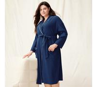 Große Größen Weiche Baumwolle Damen Dunkelblau Waffelpique Lange Robe mit Gürtel Bademantel Nachthemd Damen Herbst Pyjama