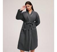 Große Größen Weiche Baumwolle Damen Dunkelgrauer Waffelpique Lange Robe mit Gürtel Nachthemd Damen Bademantel Herbst Pyjama