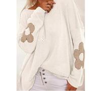 Große Größen weicher dicker Strickpullover - gemütlicher Rundhals-Pullover in Creme, lässiger lockerer Schnitt mit Blumenärmeln, ideal zum Schichten ü