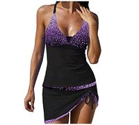 Große Größen Zweiteiliger Badeanzug Damen Pin Up Tankini Bauchweg Bademode Badekleid mit Badehose