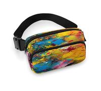 Große Hüfttasche mit verstellbarem Riemen, blau-beige gestreift, Umhängetasche, Freizeittasche für Reisen, Sport, Laufen, Wandern, Bunte abstrakte Malerei., 20x13cm, Lässiger Tagesrucksack