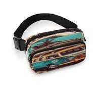 Große Hüfttasche mit verstellbarem Riemen, grüne Blumen, Kräuter, Salbei, Blätter und Zweige, Umhängetasche, Freizeittasche für Reisen, Sport, Laufen, Wandern, Old Bus mit Surfbrett, 20x13cm, Lässiger