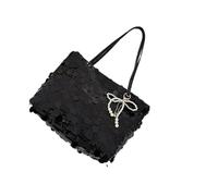 Große Kapazität Glitzer Pailletten Toted Bag Trendy Schultertasche Geldbörse Handtasche mit Verschluss für Shopping Strand Trendy Geldbörse Handtasche, Schwarz , One Size