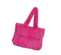 Große Kapazität, weiche Plüschtasche für Damen, Winter-Fleece, Schultertasche, Handtasche, geräumig zum Einkaufen oder für Freizeitausflüge, Hot Pink, Böhmisch
