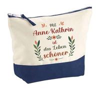 Große Kosmetiktasche Anne-Kathrin Leben schöner - Schminktäschchen, Make-up & Kulturtasche aus Baumwolle 5L - Geschenkidee Muttertag, Geburtstag, Schwester, Weihnachten