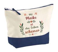 Große Kosmetiktasche Maike Leben schöner - Schminktäschchen, Make-up & Kulturtasche aus Baumwolle 5L - Geschenkidee Muttertag, Geburtstag, Schwester, Weihnachten