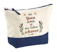 Große Kosmetiktasche Yuna Leben schöner - Schminktäschchen, Make-up & Kulturtasche aus Baumwolle 5L - Geschenkidee Muttertag, Geburtstag, Schwester, Weihnachten