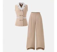 Große Mädchen Set, Kontrastfarbenes ärmelloses Tanktop mit Kragen kombiniert mit lässigen vielseitigen langen Hosen, geeignet für Pendeln, Ausflüge, F