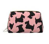 Große Make-up-Tasche, Leder-Kosmetiktasche, Reise-Toilettenartikel-Organizer, Make-up-Tasche, Scottish Terrier Muster Rosa Schwarz