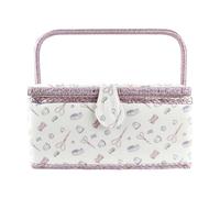 Große Nähkorb - Massivholz-Rahmen 24x17,5x15cm Vintage-Näh-Organizer Mit Abnehmbarem Tablett & Griff | Stoff- & Massivholz-Aufbewahrungsbox Für Garn, Nadeln, Quilten, Häkeln & Bastelbedarf