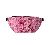 Große Outdoor-Sportgürteltasche, Crossbody-Bauchtasche für Damen, Herren, Reisen, Workout, Gürteltasche mit rosa Rosenmuster