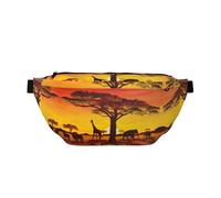 Große Outdoor-Sportgürteltasche mit afrikanischem Tiermotiv und Sonnenuntergang-Druck, Crossbody-Bauchtasche für Damen und Herren, Reisen, Workout, Hüfttasche