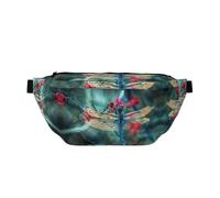 Große Outdoor-Sportgürteltasche mit Libelle auf dem Blumendruck, Crossbody-Bauchtasche für Damen und Herren, Reisen, Workout, Hüfttasche