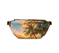 Große Outdoor-Sportgürteltasche mit tropischem Strandpalmen-Sonnenuntergangs-Druck, Crossbody-Bauchtasche für Damen und Herren, Reisen, Workout, Bauchtasche