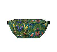 Große Outdoor-Sportgürteltasche mit tropischen Pflanzen und Papageien, Crossbody-Bauchtasche für Damen und Herren, Reisen, Workout, Hüfttasche
