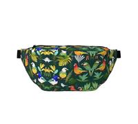 Große Outdoor-Sportgürteltasche mit tropischen Vögeln und Pflanzenblättern, Crossbody-Bauchtasche für Damen und Herren, Reisen, Workout, Hüfttasche