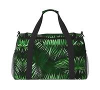 Große Reisetasche aus Segeltuch, Motiv: grüne Palmenblätter, tropische Pflanzen, Wochenendtasche für Damen, Übernachtungstasche, Handgepäcktasche, Schwarz, Einheitsgröße