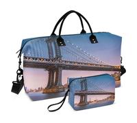 Große Reisetasche, Manhattan-Brücke bei Dämmerung, Wochenend-Reisetasche für Damen und Herren, Gepäcktasche mit Trolleyhülle, Flugzeug-Reiseutensilien zum Fliegen, #01, Einheitsgröße, modisch