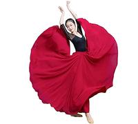 Große Schaukel Damen Maxirock Tanzrock Chiffon Tanzkleider Ballsaal Tanzen Lange Rock Flamenco Kleid Walzer Tango Latein Kostüm Bauchtanz Öffnungs Swing Tanzen Röcke,Weinrot,M