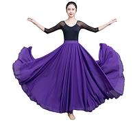 Große Schaukel Damen Maxirock Tanzrock Chiffon Tanzkleider Ballsaal Tanzen Lange Rock Flamenco Kleid Walzer Tango Latein Kostüm Bauchtanz Öffnungs Swing Tanzen Röcke,Lila1,XS