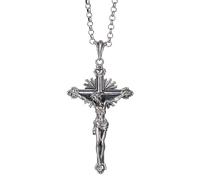 Großer 925 Sterling Silber Kruzifix Kreuz Jesus Christus Anhänger Halskette Katholische Christian Schmuck für Herren Damen 60cm Kette