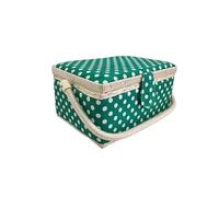 Großer Nähkasten aus Holz, mit Stoff ausgekleidete Nähbox mit 8 Fächern, Organizer mit Nadelfach, Aufbewahrungsbox mit Griff und Tablett (grüne Punkte, klein)