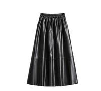 Großer schwarzer langer Kunstlederrock für Damen Herbst Winter A-Linie Rock Damen PU Rock, Schwarz , XXXXL