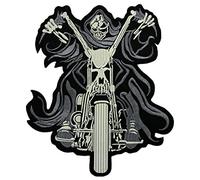 Großer Skelett Rückenpatch - 23,3 x 23,3 cm - Gestickter Aufnäher Biker XXL Rückenaufnäher Motorrad Totenkopf Ghost Rider Patch Backpatch für Motorradjacken Kutten Lederwesten - Hochwertige Stickerei