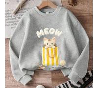 Großes Mädchen Crew-Neck Sweatshirt, süßes Einkaufstasche Katzen Cartoon Muster Pullover, weiches Baumwolle Langarm Top