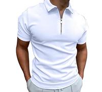 Großes Sport-T-Shirt für Herren, solides Kurzarm-T-Shirt mit Reverskragen, lässiges Oberteil Arbeitsshirt Herren (B-White, M)