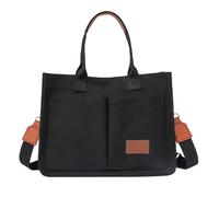 Großvolumige Damen Canvas Shopper Tasche Mit Außenfächern Für Täglichen Stil Praktischen Komfort (Black, One Size)